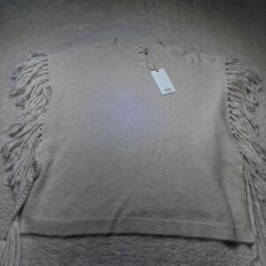 Dylan Los Angeles Cream Fringe Sweater Extra Small Sm Alpaca Wool Blend Side Tie